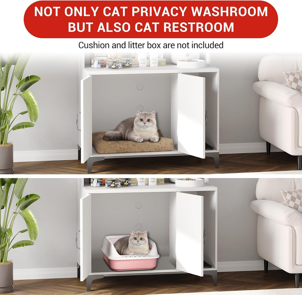 Cat Litter Box Enclosure with 4 Shelves and Storage Cabinet, 51.1 inch Tall Wood Hidden Litter Box Furniture