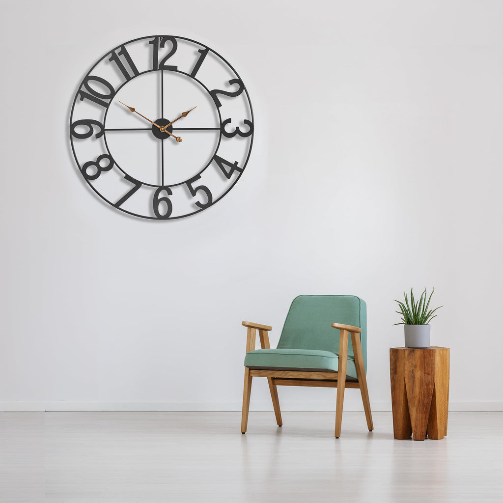 Large Wall Clock, Metal Frame, Battery Powered (32 Inch, Black)