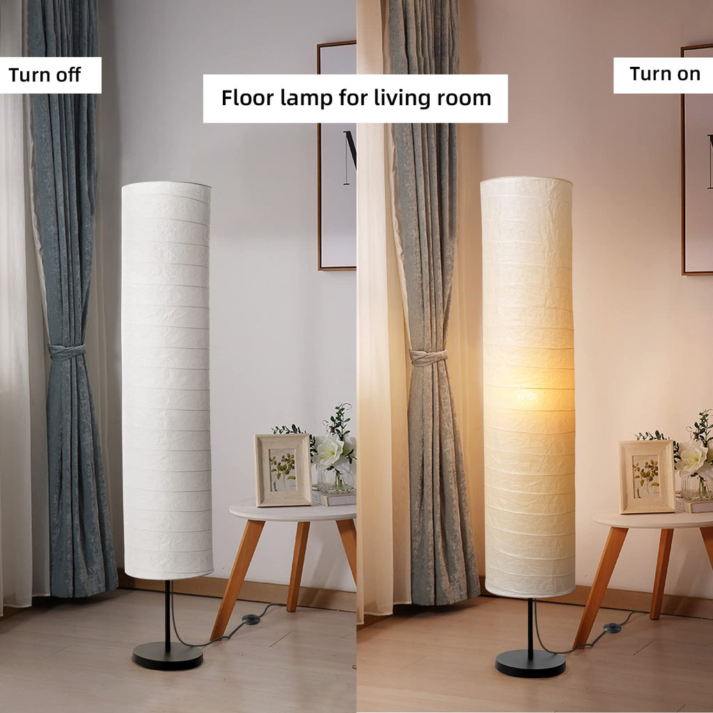 Modern Floor Lamp, Paper Tall Standing Lamp with Shade, White