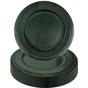 Dark Green Charger Plates Set of 12, 13" Plastic Green Chargers