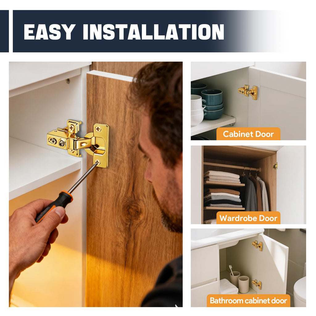 40 Pack (20 Pair) Soft Close Cabinet Hinges, 1/2 Overlay Soft Close Hinges Cabinet, Stainless Steel, Built-in Damper