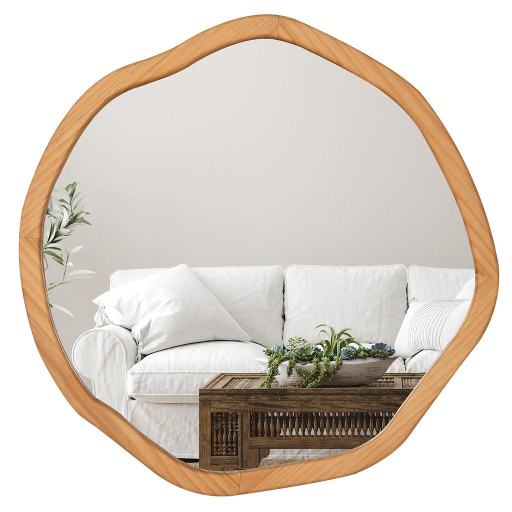 Irregular Round Wood Mirror 30 Inch, Natural Wall Mirror