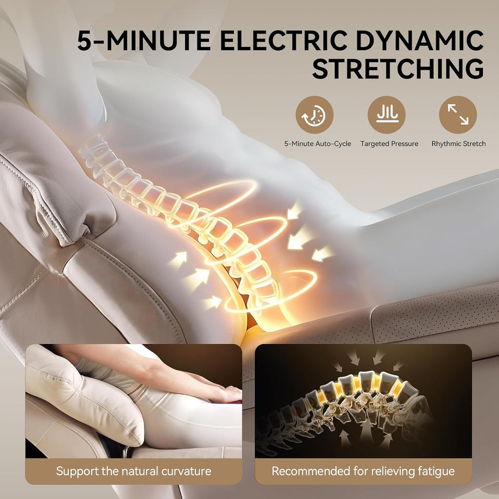 M7 Power Recliner Chair for Adults, Real Leather | Adjustable Lumbar Support & 5-Min Rhythmic Stretch 160° Reclining