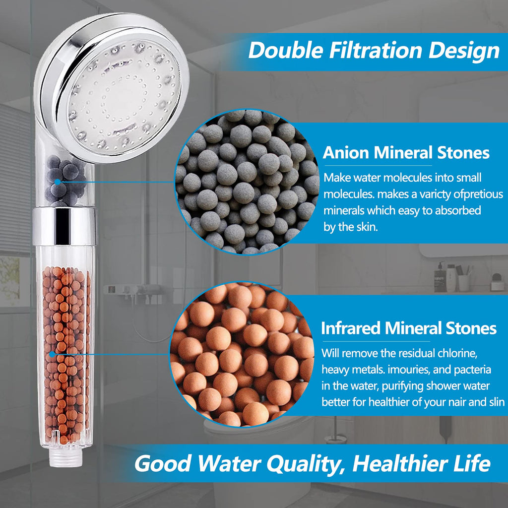LED Shower Head with Handheld, Shower Head High Pressure Shower Head with Hose & Holder, 3 Water