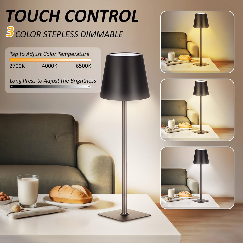 12 Pack Cordless Table Lamp Portable Rechargeable Lamps, Black