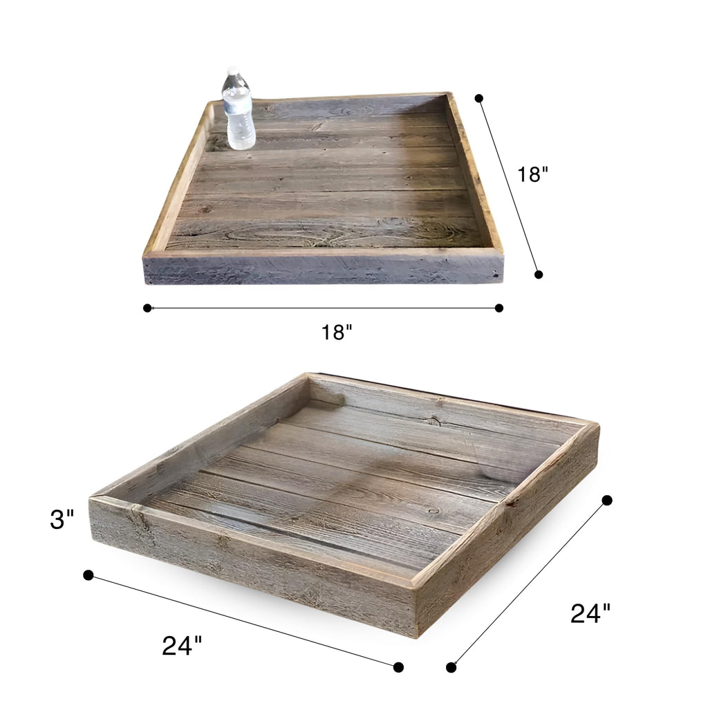 Farmhouse Rustic Weathered Reclaimed Wood 18 x 18 Inch Square Ottoman Tray for Coffee Table or Kitchen Counter Decor