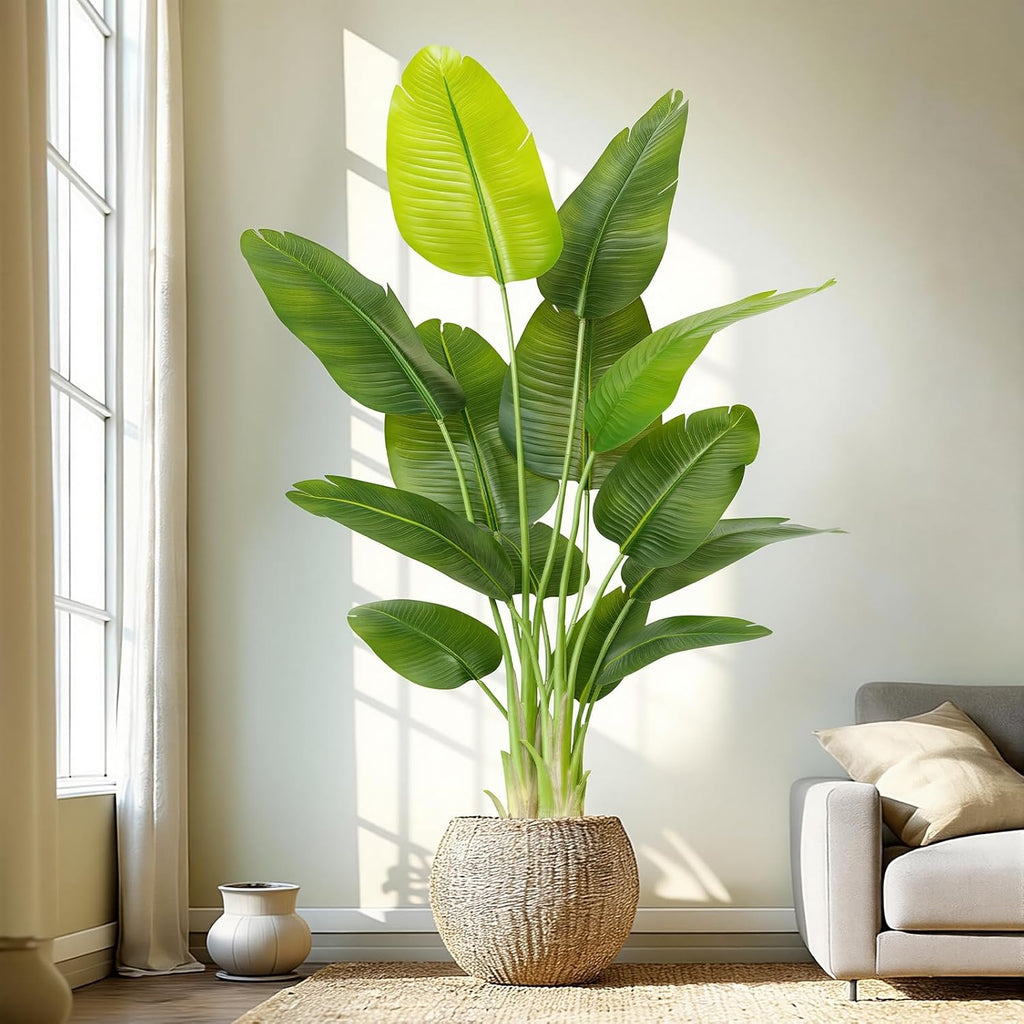 Lifelike Bird of Paradise Artificial Plant,6ft Faux Banana Leaf Tree with 13 Trunks - Perfect Indoor Silk Floor Plant