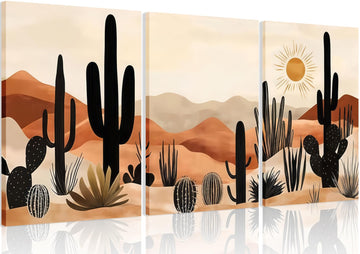 Cactus Canvas Wall Art Set of 3 Desert Plants Posters Wall Decor Mid Century Modern Boho Cactus Painting Pictures