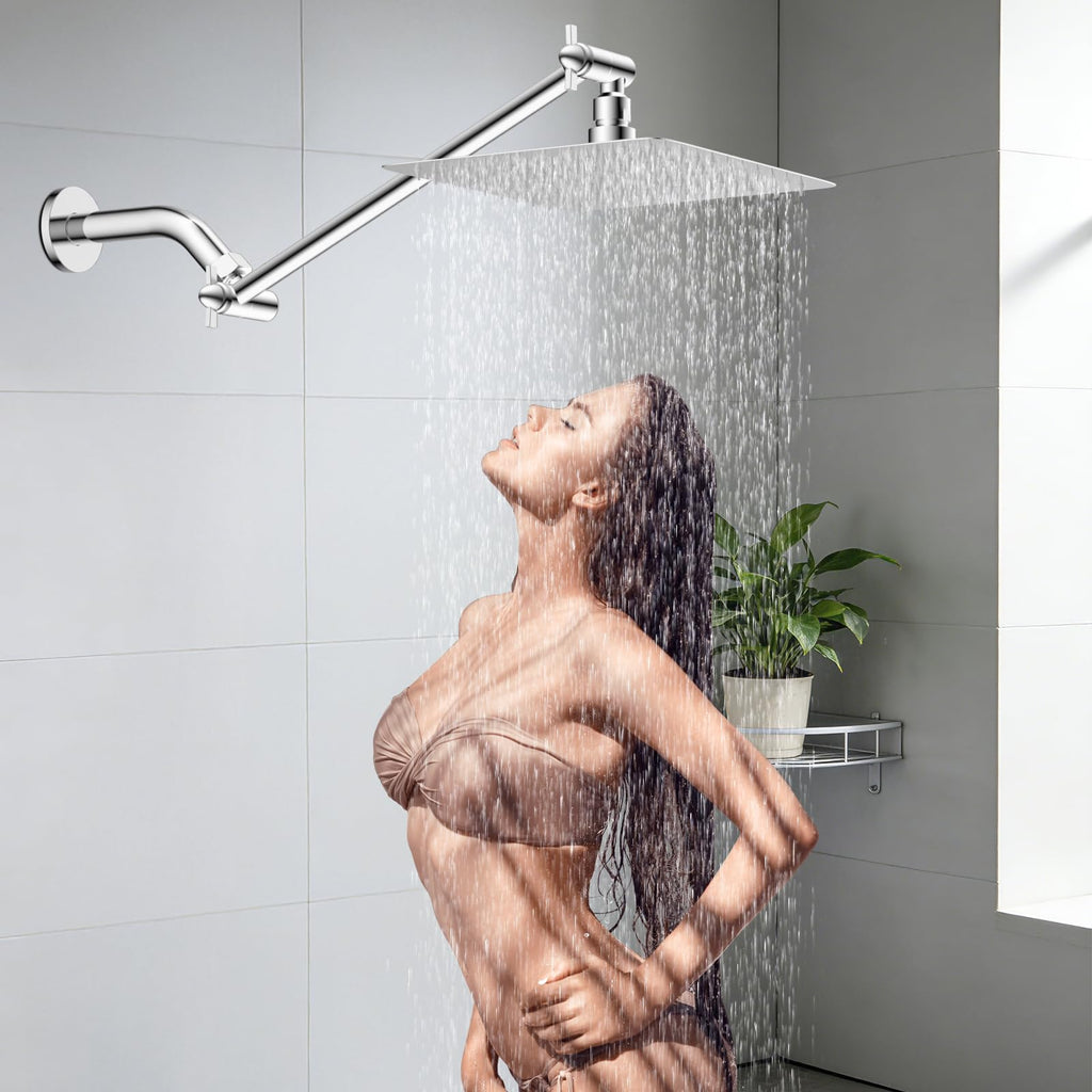 All Metal 11" Shower Head Extension Arm, Adjustable Shower Head Extender