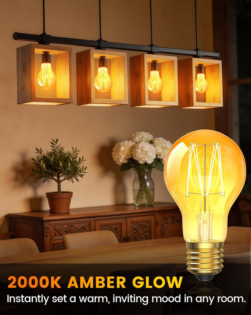 A60 Vintage LED Edison Light Bulbs 2W, 2000K E26 Warm Amber Light Bulb, Incandescent Light Bulbs 20 Watt