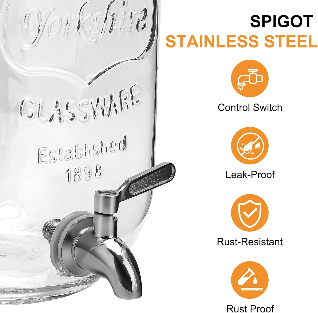 1 Gallon with Lid, Stainless Steel Spigot, for Parties, Lemonade Dispenser With Ice Cylinder for Weddings, Party,Sun