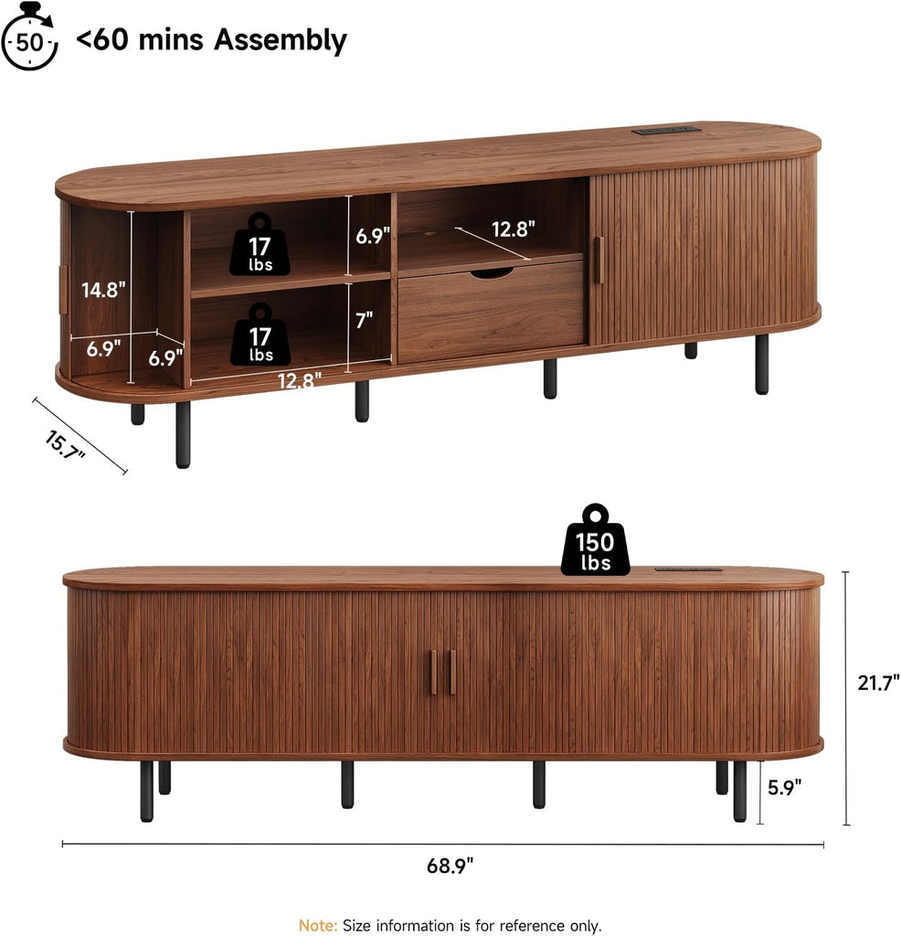 69" TV Stand with Power Outlet for TVs up to 80", Entertainment Center with Storage and Drawer, TV Console with