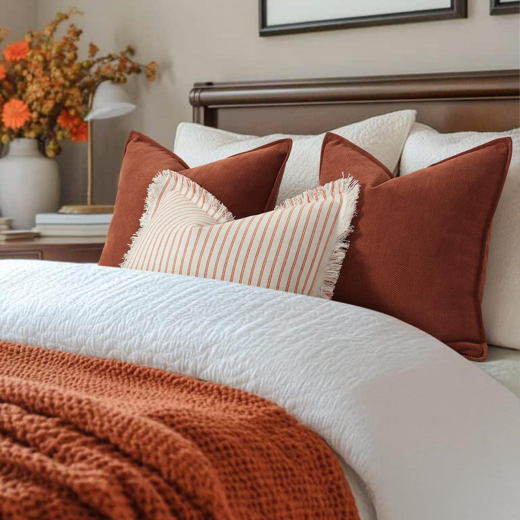 Rust Throw Pillow Covers 20x20 Set of 2 Chenille Fall Pillow Covers with Elegant Design Soft and Luxurious Decorative