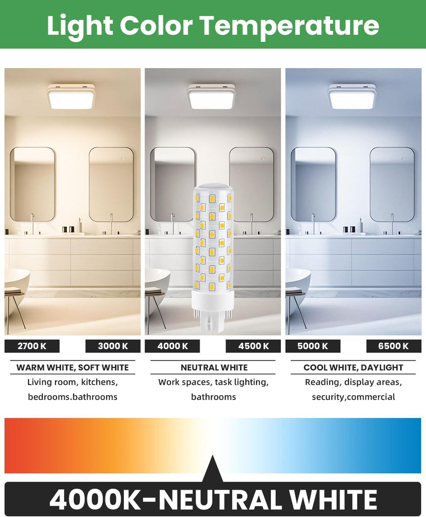 4 Pin LED Light Bulb, G24Q GX24Q LED Bulb 4000K 10W 2-Pack