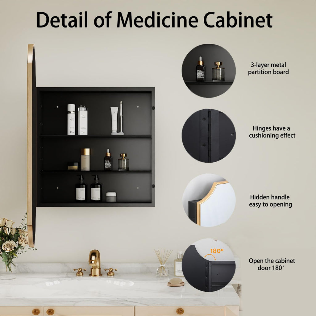 24"x36" Wood Frame Bathroom Medicine Cabinet Mirror with Storage