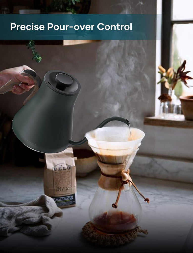 Gooseneck Electric Kettle with ±1°F Temperature Control 0.9 Liter | 1500W Quick Heating, Stainless Steel Inner, Pour
