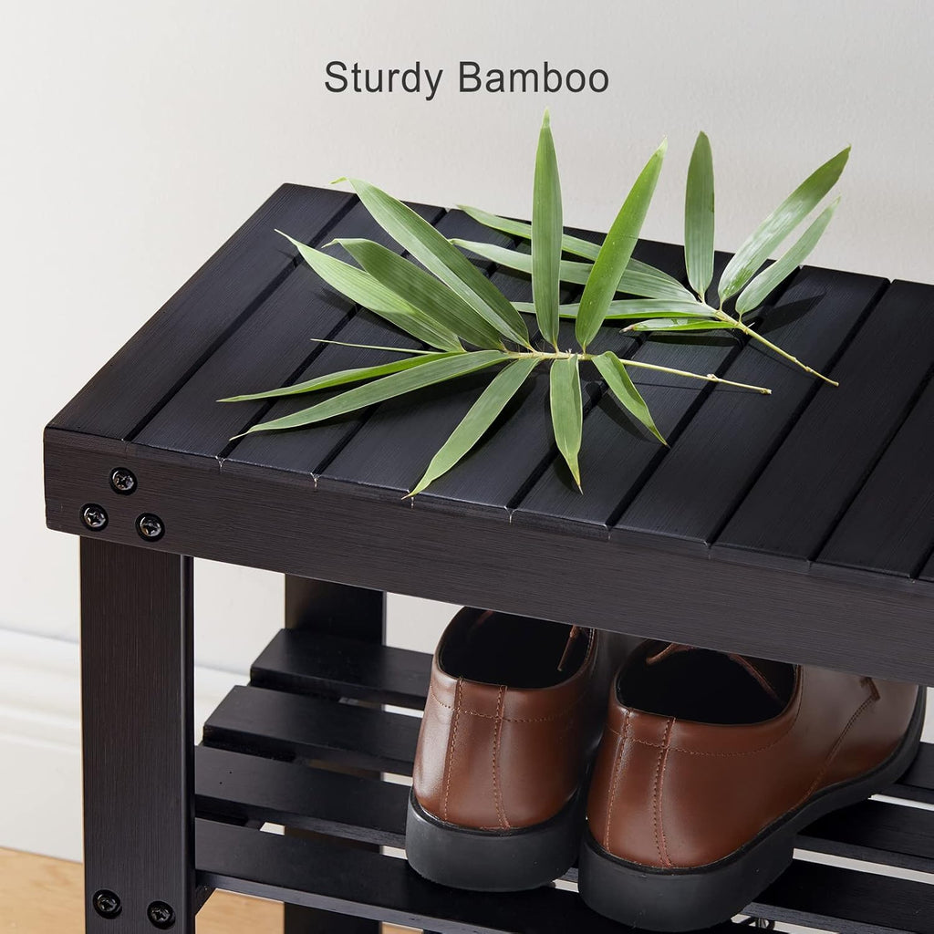 3 Tier Bamboo Shoe Rack Bench, Black