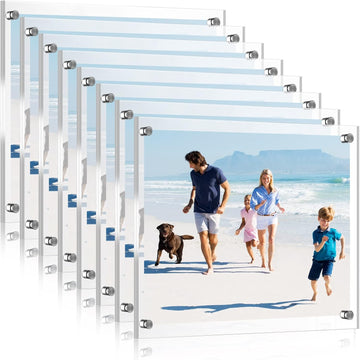 8 Pack Acrylic Floating Picture Frame Wall Mount Frameless Photo Frames Double Panel Clear Home Photography Display