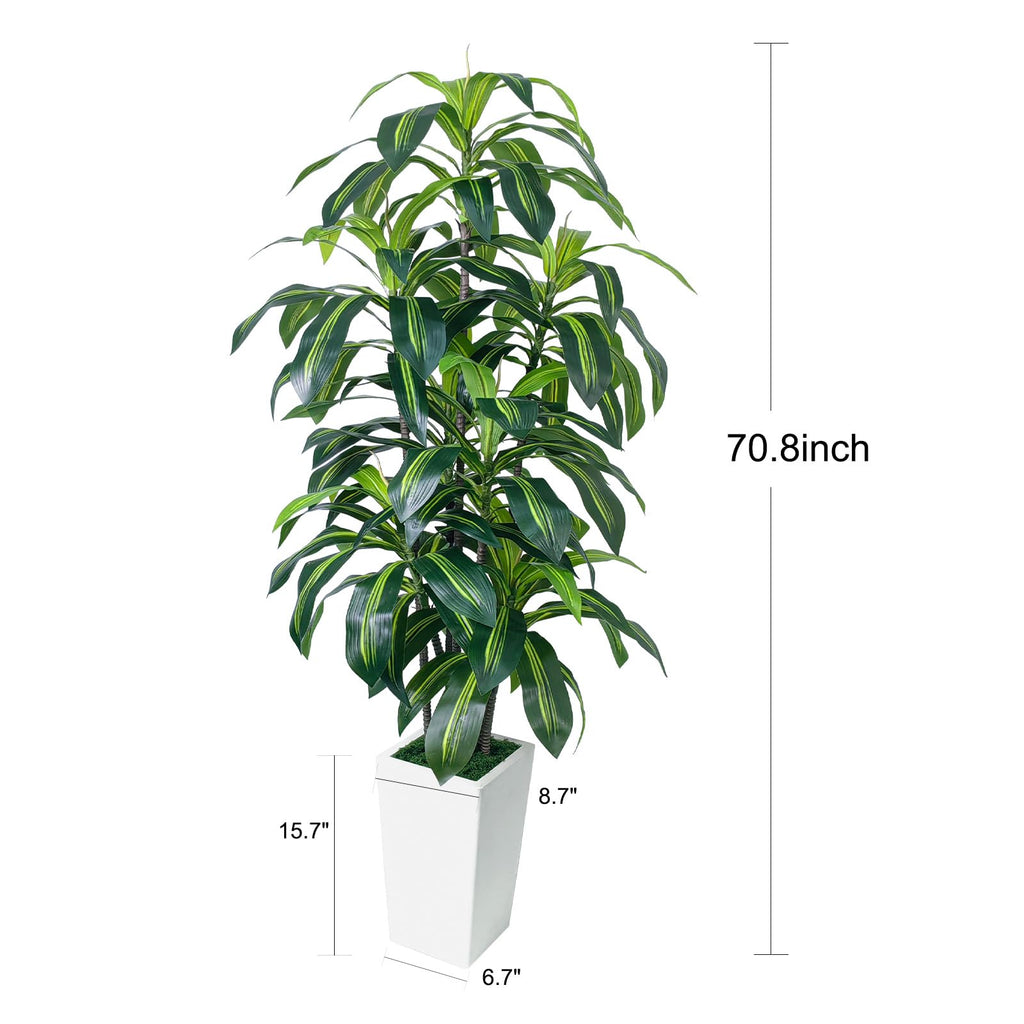 6FT Artificial Dracaena Tree, Fake Tree Indoor with White Tall Planter, Tall Artificial Plants Indoor, Artificial Silk
