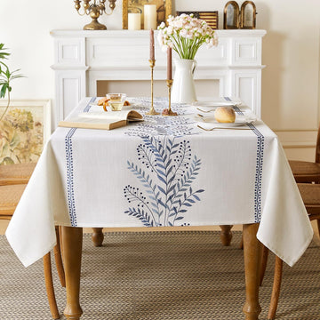 Linen Style Embroidered Tablecloth, Waterproof and Wrinkle-Resistant Table Cloth Rectangle Tables, F