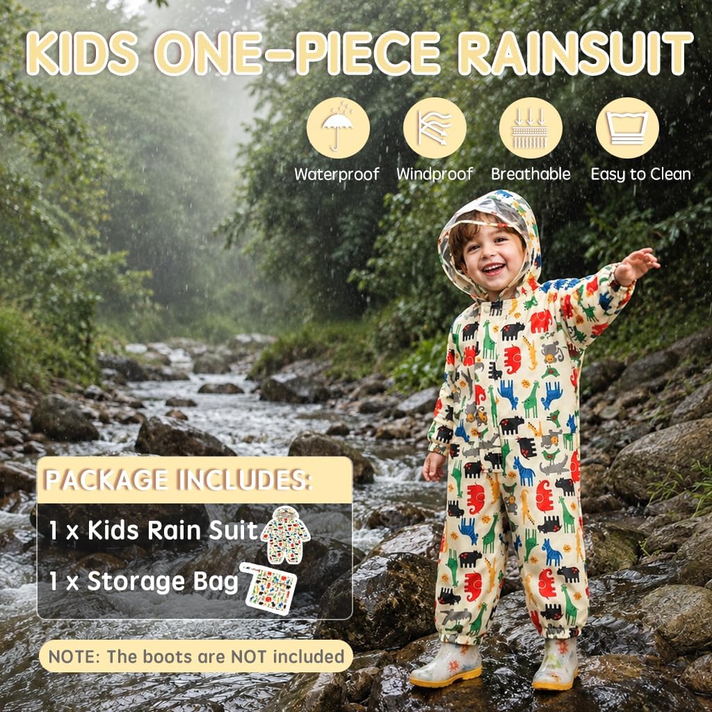 Toddler Rain Suit Waterproof Coverall One Piece Rain Suit Kids
