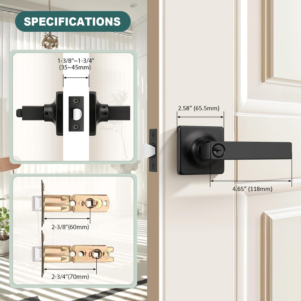 Keyed Alike Entry Door Handles with Lock and Keys, Matte Black Entry Door Lock Sets for Exterior & Interior Doors