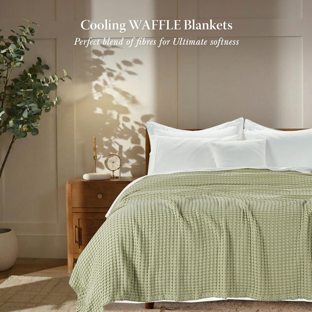 King Waffle Bed Blanket, Rayon Derived from Bamboo, Sage Green