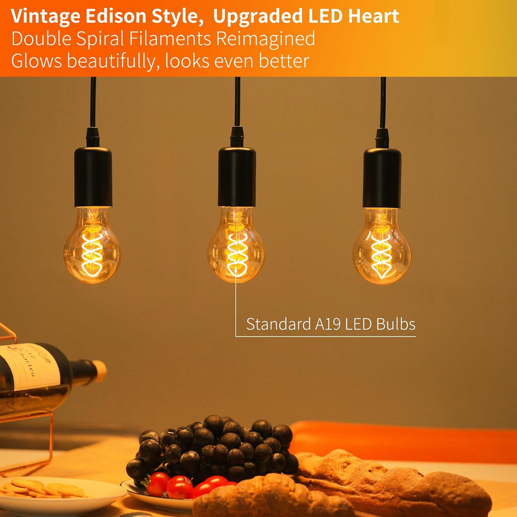 Vintage Edison LED Light Bulbs A19, E26 Base, Dimmable 4W 2200K Candlelight Warm Glow, 300 Lumens 40 Watt Equivalent