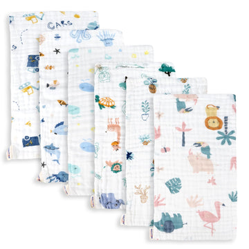 Muslin Baby Burp Cloths 6 Pack Large 20''x10'' 100% Cotton Burp Rags Absorbent and Soft 6 Layers Muslin Cloth Baby