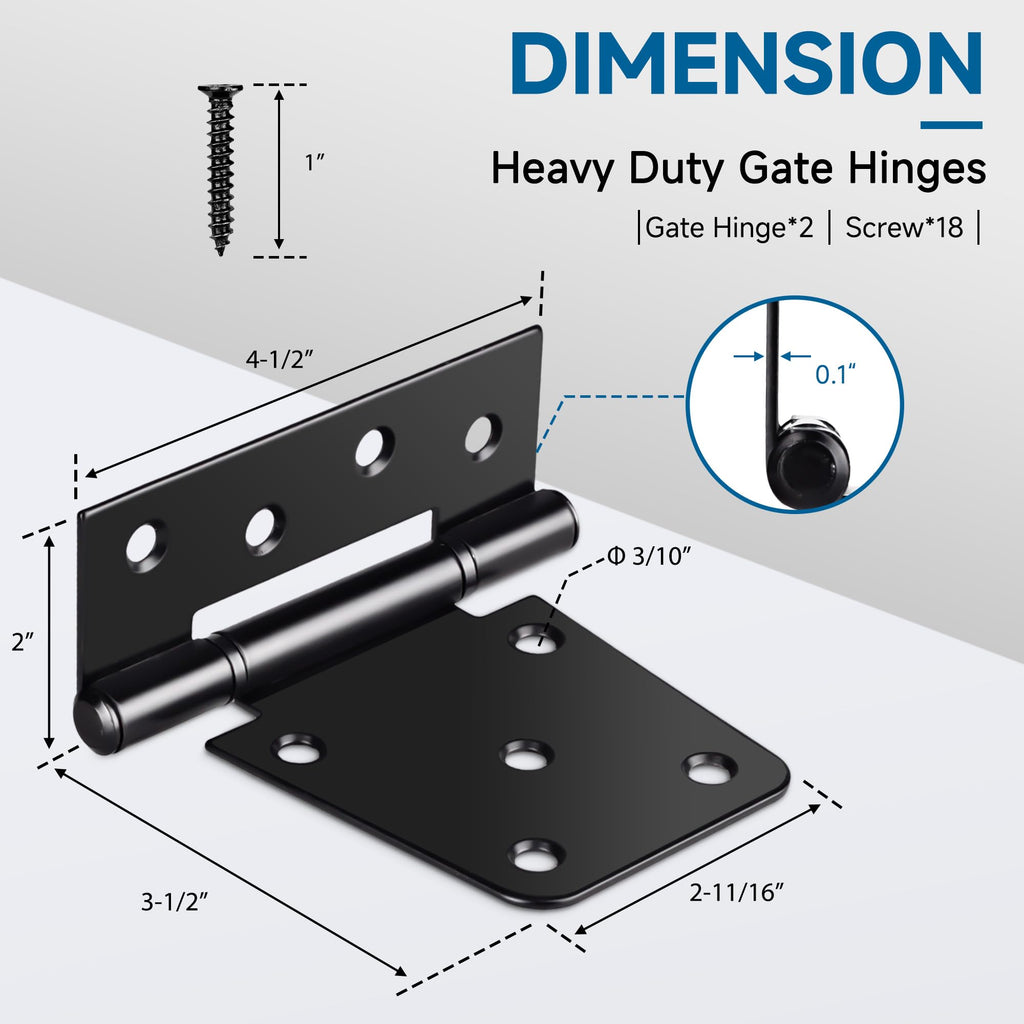 3.5 Inch Heavy Duty Gate Hinges, 2 Pack Black Iron Door Hinges
