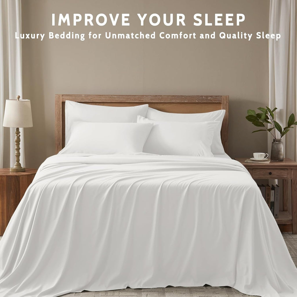 King Sheets Set - 6 Piece Luxuriously Soft & Cooling Sheets King - Ultra Soft 16" Deep Pocket King Sheet Set - Fitted