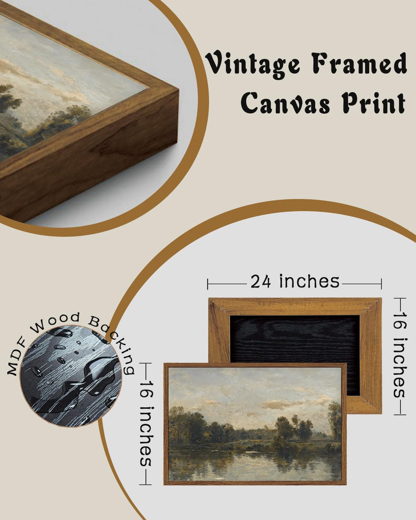 Vintage Wall Art Framed Landscape Wall Art Moody Canvas Print