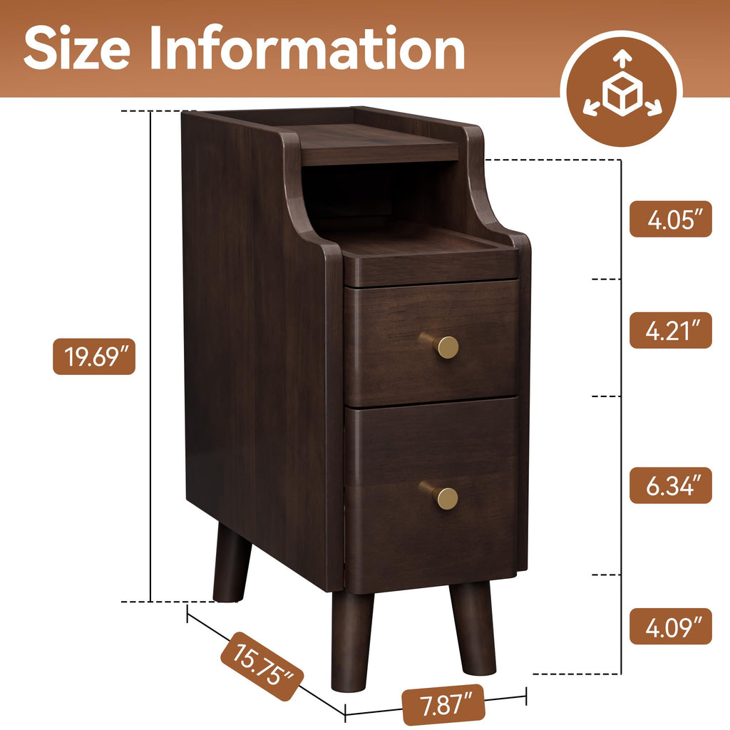 Nightstand, Pre-Assembled, 19.7"H Solid Wood Night Stand with 2 Drawers, Open Sliding Shelf, Mid Century Modern Small