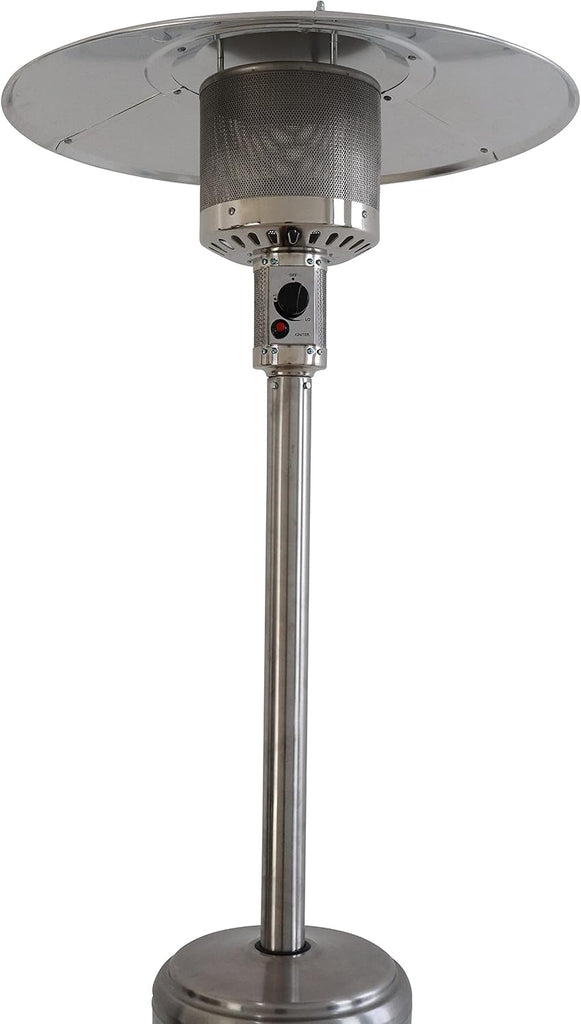 Industrial 46,000 BTU Standing Patio Heater, Steel Gray Aluminum Outdoor Heater with Wheels, Safety Shut-Off &