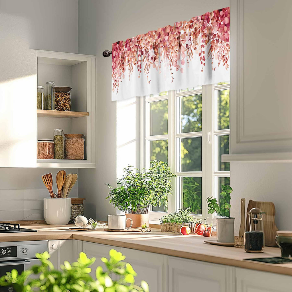 Curtain Valance for Windows Red Eucalyptus Rod Pocket Valance Window Treatments 1 Panel Watercolor Leaves Short