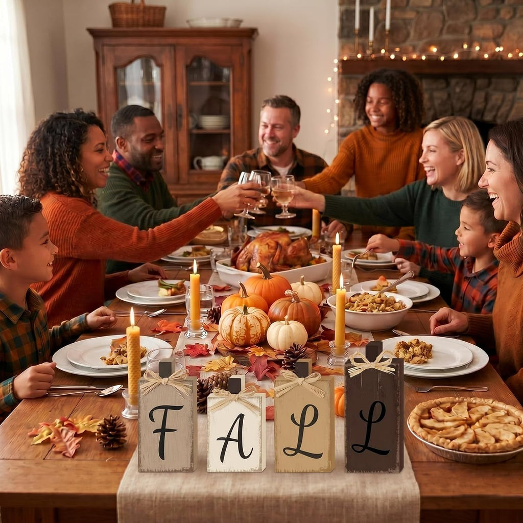 Fall Decorations Thanksgiving Neutral Brown Wooden Signs - Set of 4