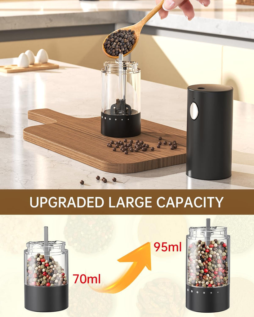 Electric Salt and Pepper Grinder Set Rechargeable Salt and Pepper Mills with 6-Level External Adjustable Coarseness - Set of 2