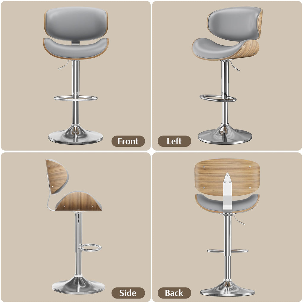 Swivel Adjustable Bar Stool with Bentwood Backrest, Grey