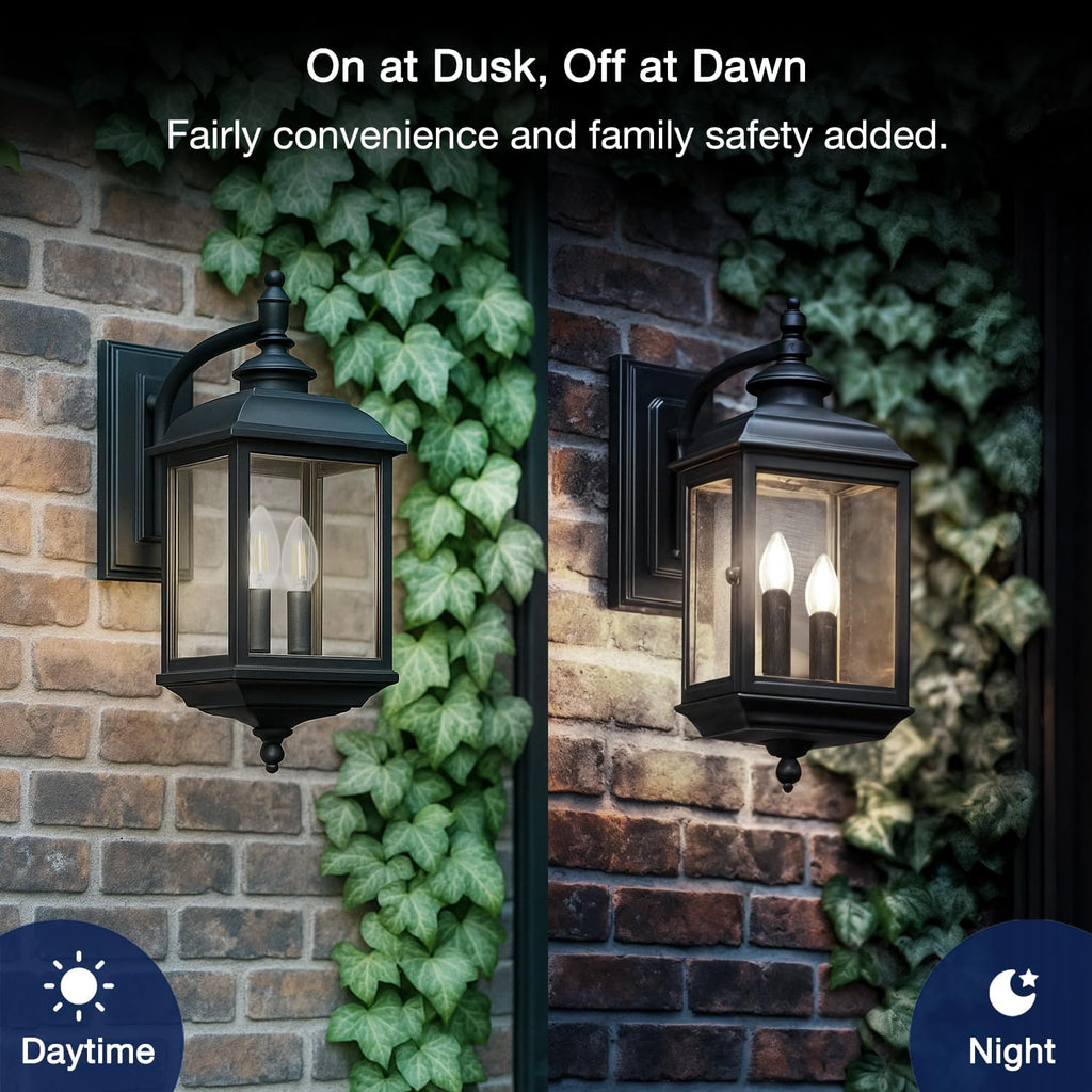 Dusk to Dawn Outdoor Sensor LED Edison Bulbs, 4W (40W Eqv.), 450LM, Clear B11 LED Candelabra Bulb E12 Base, Auto