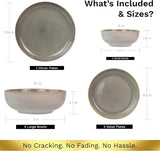 16-Piece Stoneware Dinnerware Set for 4, Glossy Cream/Green Big Dinner Plates and Bowls Sets with Reactive Glaze