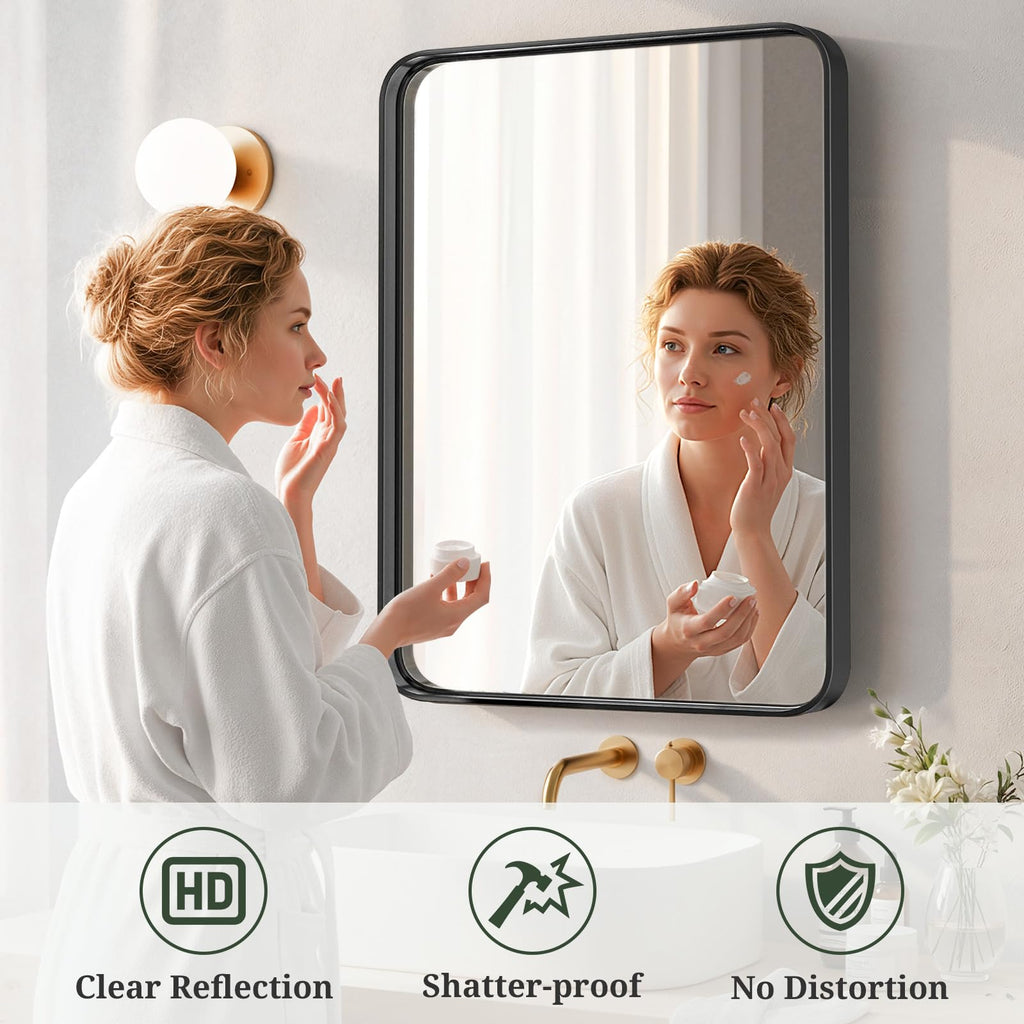 Bathroom Mirror 36x24 Inch Black Metal Frame Rectangle Vanity Mirror