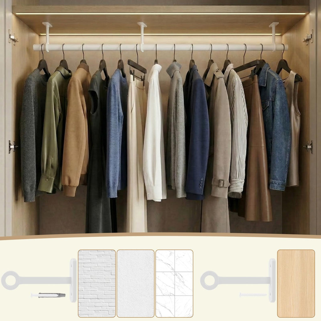 Heavy Duty Closet Rod 17-79 Inch Ceiling or Wall Mount Clothes Hanging Rod
