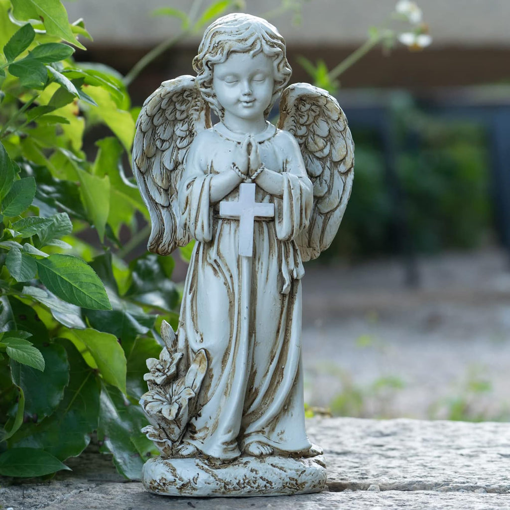 Angel Statue for Garden, Solar Angel for Cemetery Decorations, Garden Memorial Angels, Resin Praying Angels Figurine