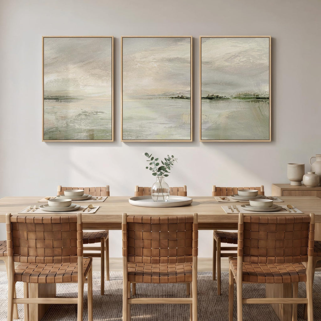 Framed Sage Green Abstract Landscape Wall Art, 3 Piece 16x24 In