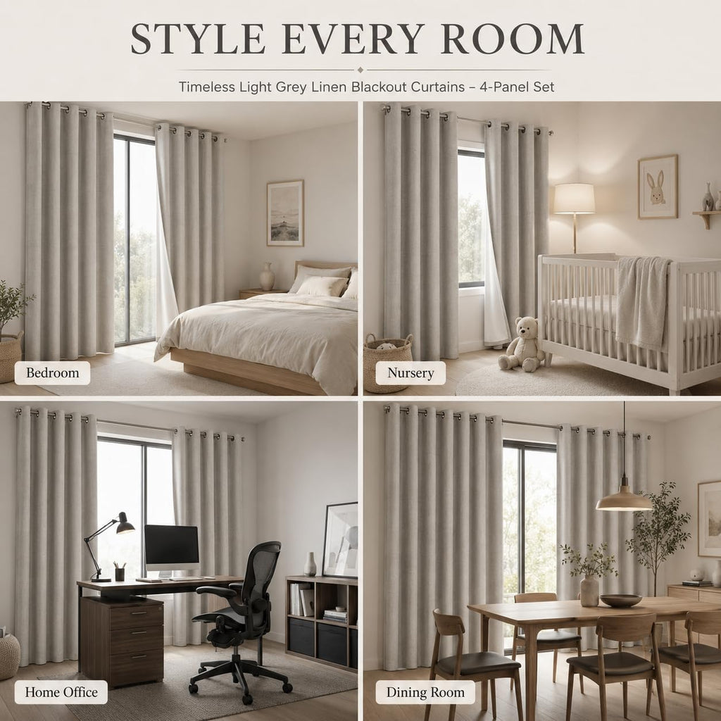 100% Blackout Curtains Set of 4 Panels, Grommet Drapes, Thermal Insulated and Noise Reducing Room Darkening Curtains