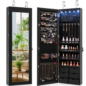 Wall or Door Mounted Jewelry Cabinet with Full Length Mirror, 47.5"