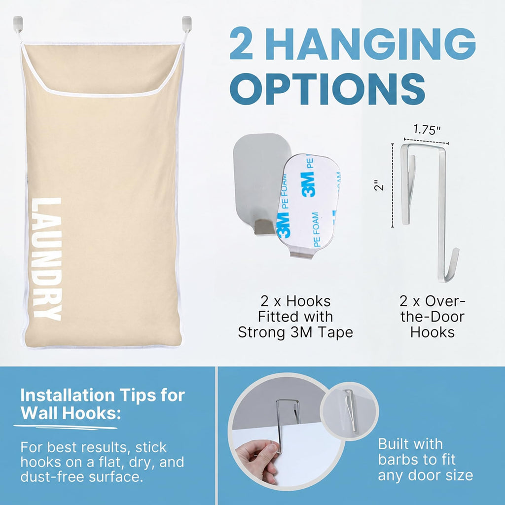 Hanging Laundry Hamper Bag,Space Saving over the Door Storage Bags - Behind the Door Hampers for Dirty Clothes, Wall