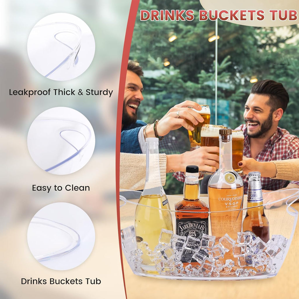 2-Pack Clear Ice Bucket Set - Beverage Tub & Champagne Bucket - Set of 2