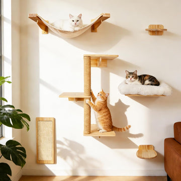 6 in 1 Cat Wall Shelves Climbing System with Sisal Scratching Perch