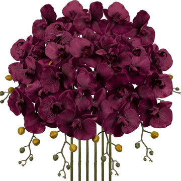 6PCS 32" Artificial Orchid Stems Purple Butterfly Orchid Faux Phalaenopsis Flowers Wedding Centerpieces Office Table